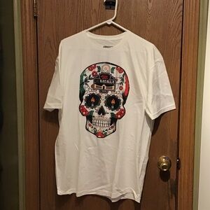 Nascar White Tee with Colorful Skull Design